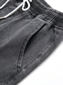 Manfinity Quần Short Denim Nam Dây kéo Túi màu trơn - Xám - Xem 4