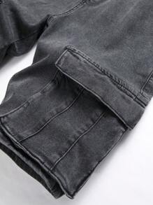 Manfinity Quần Short Denim Nam Dây kéo Túi màu trơn - Xám - Xem 5