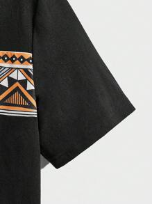 GENTILAND Hombres Camiseta con estampado geométrico - Negro - Ver 3