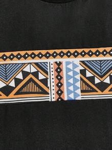 GENTILAND Hombres Camiseta con estampado geométrico - Negro - Ver 4