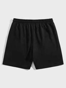 ROMWE MEN Quần short thắt lưng dây rút in hình xương nam, đi học - màu đen - Xem 2