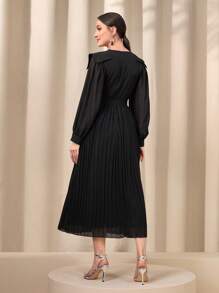 Modelyn 雙排釦百褶下擺繫腰帶洋裝 - 黑色 - 查看 2