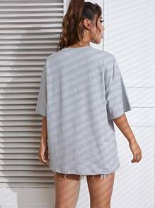 SHEIN EZwear 帆船&標語圖案落肩T恤 - 淺灰色 - 查看 2