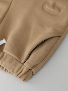 SHEIN Boys Letter Embossed Drawstring Waist Joggers - Apricot - View 6