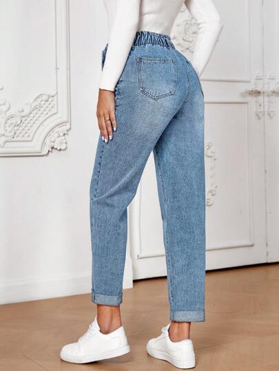 SHEIN Maternity Washed Mom Fit Jeans