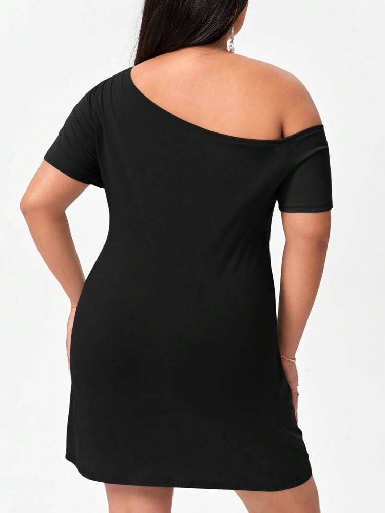 Plus Asymmetrical Neck Twist Hem Dress Black Off Shoulder Dressoff Shoulder Plus Sizeplain Plus Size Dressesplus Size Casual Dress Spring To Summer