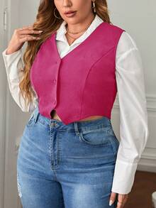 SHEIN Privé 大碼前紐扣馬甲不帶襯衫 - 玫紅色 - 查看 4