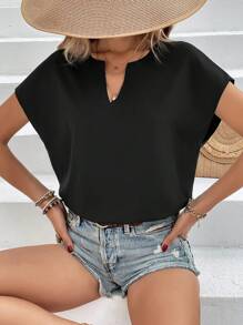 SHEIN Frenchy Áo sơ mi nữ màu trơn Giải trí - màu đen - Xem 1