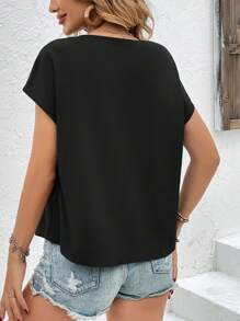 SHEIN Frenchy Áo sơ mi nữ màu trơn Giải trí - màu đen - Xem 2