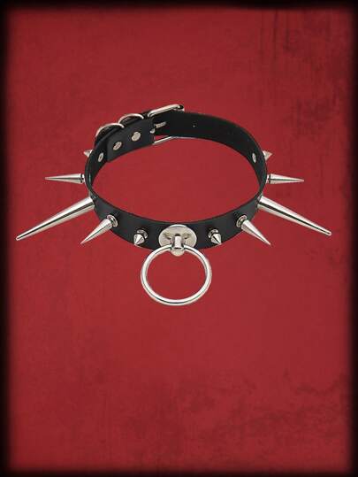Goth 1pc Funky Ring & Spiked Decor Choker For Women For Daily Decoration