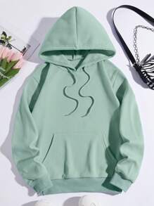 SHEIN EZwear Quần áo thể thao nữ Túi Dây kéo Hoa Slogan Giải trí - Màu xanh Bạc hà - Xem 2