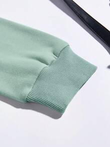 SHEIN EZwear Quần áo thể thao nữ Túi Dây kéo Hoa Slogan Giải trí - Màu xanh Bạc hà - Xem 3