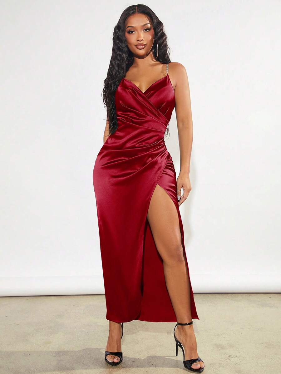 SHEIN SXY Vestido de tirantes unicolor cruzado de satén - Burdeos - Ver 1