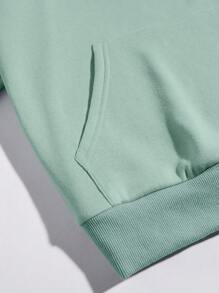 SHEIN EZwear Quần áo thể thao nữ Túi Dây kéo Hoa Slogan Giải trí - Màu xanh Bạc hà - Xem 5