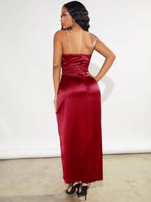 SHEIN SXY Vestido de tirantes unicolor cruzado de satén - Burdeos - Ver 2