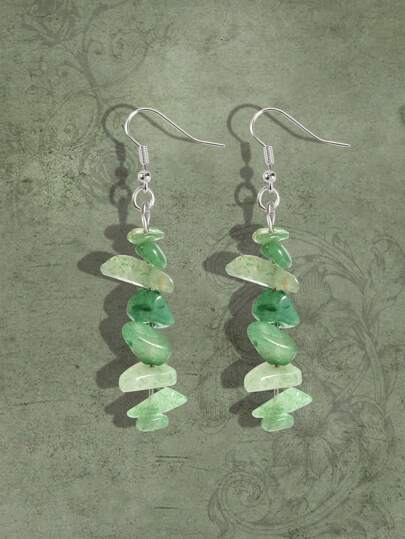 Fairycore 1pair Fashion Stone Decor Drop Earrings For Women For Daily Decoration