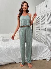 爱心网眼拼接吊带上衣和裤子睡衣套装 / 睡衣套装 - 綠色 - 查看 5