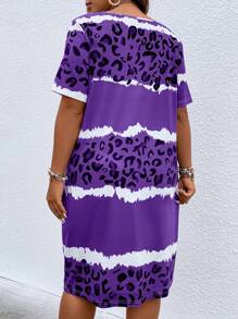Plus Size Leopard Print V-Neck Dress, Summer
