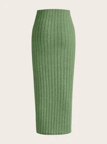SHEIN EZwear Chân váy dệt kim gân trơn - Màu xanh chanh - Xem 2
