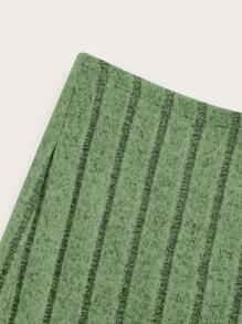 SHEIN EZwear Chân váy dệt kim gân trơn - Màu xanh chanh - Xem 3