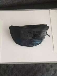 Crocodile Embossed Chain Decor Waist Bag Medium - Black - View 2