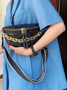 Crocodile Embossed Chain Decor Waist Bag Medium - Black - View 5