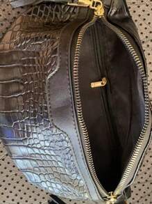 Crocodile Embossed Chain Decor Waist Bag Medium - Black - View 6