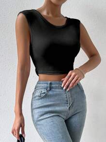 Chiquease Áo khoác và áo lót dành cho xe tăng nữ Lộ Lưng Buộc lại màu trơn Gợi cảm - màu đen - Xem 4