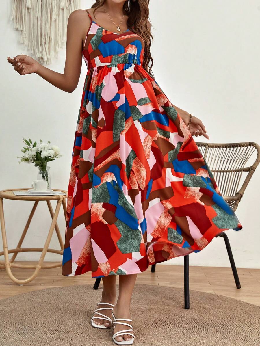 SHEIN 孕婦滿版印花吊帶連衣裙 - 彩色 - 查看 1