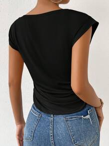 Chiquease Casual Eenkleurig T-shirt Ruches - Zwart - Bekijken 2