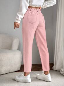 Elastic Waist Mom Fit Jeans - Pink - View 2