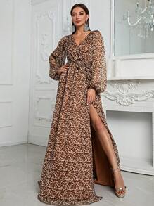 YISIKADO Đầm Trọn gói Tách cao Tất cả trên in Giải trí - Màu be - Xem 6