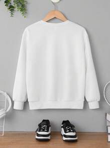 SHEIN 男孩貓熊,大字母標語印花街頭風休閒針織運動衫適合夏天