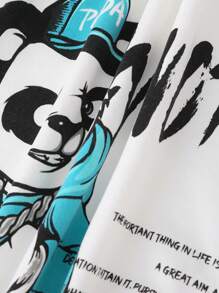 SHEIN 男孩貓熊,大字母標語印花街頭風休閒針織運動衫適合夏天