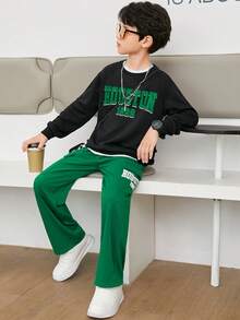 SHEIN Cậu bé Tween Đồ họa Chữ cái Thả vai Áo len & Quần nỉ - Nhiều màu - Xem 6