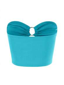 SHEIN Unity Top bandeau con diseño de aro O con abertura delantera - Azul menta - Ver 2