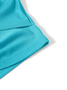SHEIN Unity Top bandeau con diseño de aro O con abertura delantera - Azul menta - Ver 3