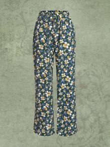 GIOIA TANG Vacation Style Casual Ditsy Floral Straight-Leg Pants - Green - View 5