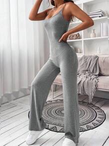 SHEIN Unity 净色吊带连身裤 - 淺灰色 - 查看 5