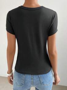 SHEIN EZwear Áo thun nữ Slogan Giải trí - màu đen - Xem 2