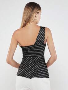 BizChic Chain Print One Shoulder Peplum Top - Black - View 2
