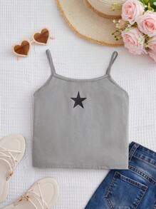 SHEIN 女孩星星印花吊帶上衣 - 灰色 - 查看 1