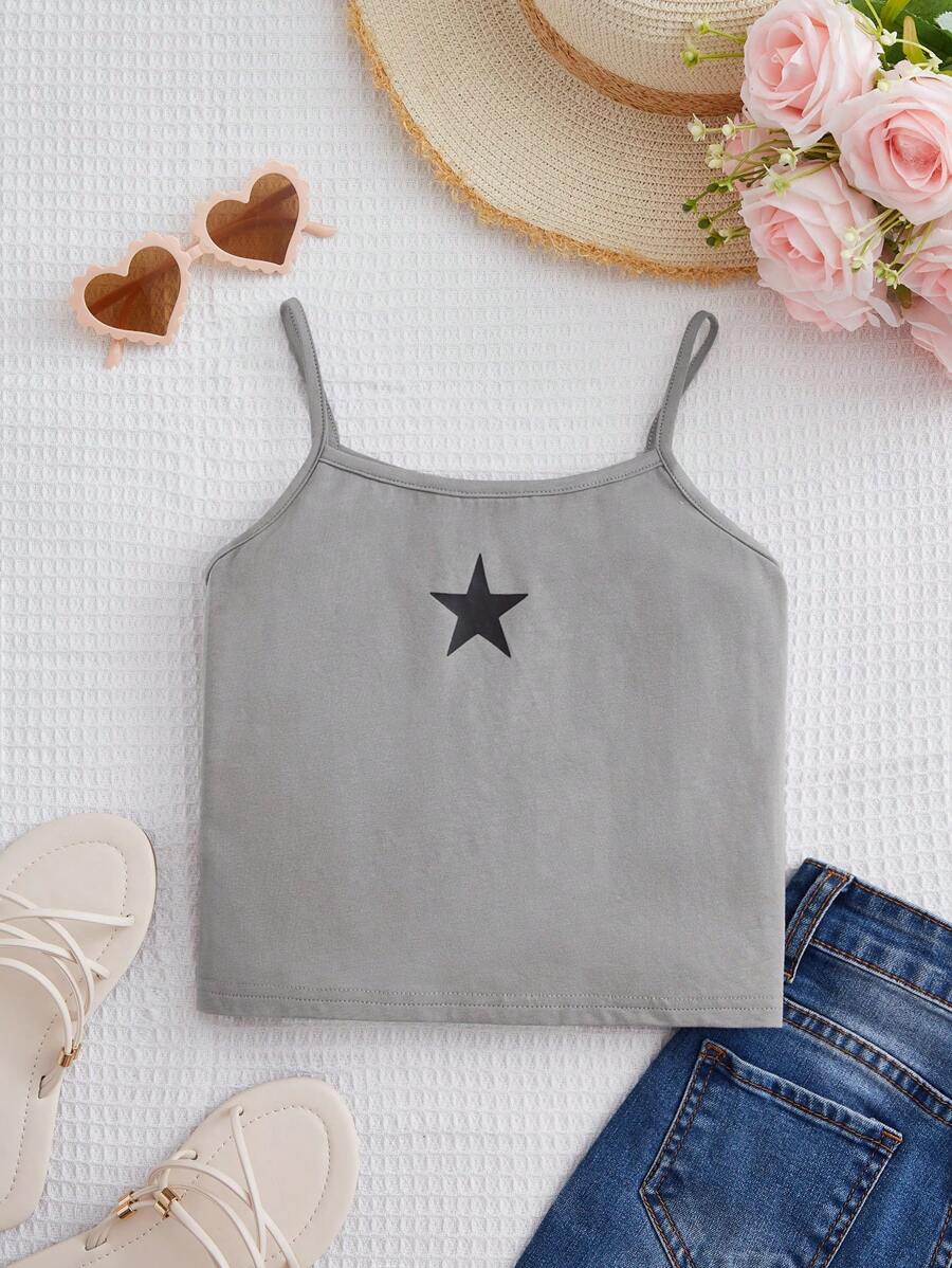 SHEIN 女孩星星印花吊帶上衣 - 灰色 - 查看 1