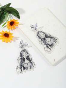 Corpse Bride | ROMWE 1雙時尚亞克力字母鬼圖案耳墜適合女士日常裝飾 - 彩色 - 查看 4