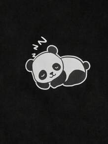 SHEIN Tween Girl Drop Shoulder Super Crop Pullover & Cartoon Graphic Cami Dress - Black and White - View 3