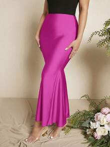 SHEIN SXY Falda unicolor bajo sirena de satén - Rojo violeta - Ver 4