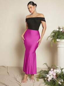 SHEIN SXY Falda unicolor bajo sirena de satén - Rojo violeta - Ver 5