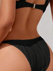 SHEIN Swim 素色丁字褲泳衣下裝 - 黑色 - 查看 2