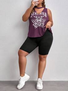 SHEIN SXY Top tank con estampado de tigre y letra de cuello gargantilla - Rojo violeta - Ver 2