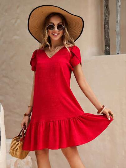 SHEIN Clasi Vestido smock manga tulipán bajo con fruncido